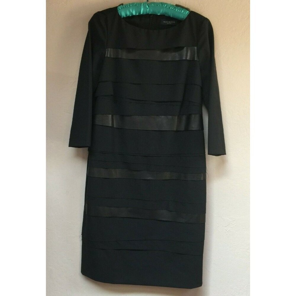 Piazza Sempione Made in Italy 42 Virgin Wool Tiered Layer Dress 3/4 Sleeve Black